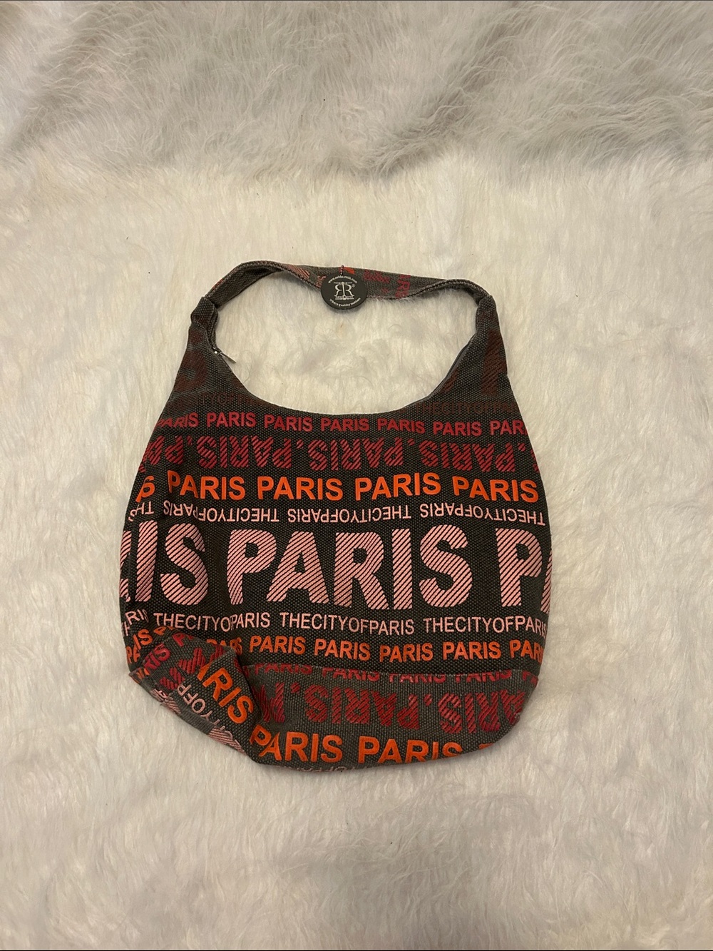 Robin Ruth Dark Grey and Orange 'Paris' Logo Shoulder Bag